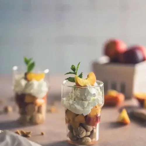Sommerliches Dessert im Glas mit Lillet-Nektarinen, Mascarpone und Amarettini Sommerliches Dessert im Glas mit Lillet-Nektarinen, Mascarpone und Amarettini